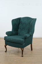 Load image into Gallery viewer, Elegant Emerald Wingback Armchair with Queen Anne Legs