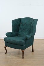 Load image into Gallery viewer, Elegant Emerald Wingback Armchair with Queen Anne Legs