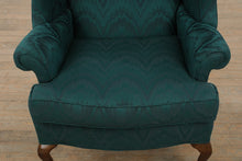 Load image into Gallery viewer, Elegant Emerald Wingback Armchair with Queen Anne Legs