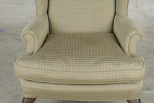 Load image into Gallery viewer, Traditional Wingback Lounge Chair with Green Plaid Upholstery and Queen Anne Legs