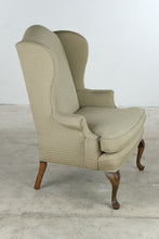 Load image into Gallery viewer, Traditional Wingback Lounge Chair with Green Plaid Upholstery and Queen Anne Legs