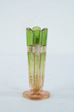 Load image into Gallery viewer, Antique Moser Attributed Bohemian Green Pink Art Glass Jeweled Stick Vase 6 5