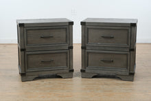 Load image into Gallery viewer, Vickery Creek Weathered Gray 2 Drawer Nightstands with Antique Pewter Hardware Pair