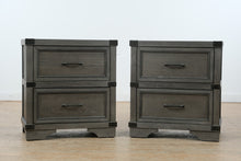 Load image into Gallery viewer, Vickery Creek Weathered Gray 2 Drawer Nightstands with Antique Pewter Hardware Pair