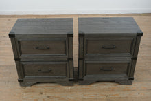Load image into Gallery viewer, Vickery Creek Weathered Gray 2 Drawer Nightstands with Antique Pewter Hardware Pair