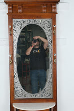 Load image into Gallery viewer, Art Deco Style Hall Tree Mirror with Marble Shelf and Etched Glass Panel