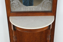 Load image into Gallery viewer, Art Deco Style Hall Tree Mirror with Marble Shelf and Etched Glass Panel