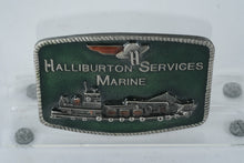 Load image into Gallery viewer, 1981 Halliburton Services Marine Belt Buckle – W.H. Grant “Froz’n Color” Pewter Enamel
