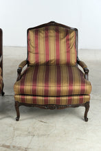 Load image into Gallery viewer, Pair of Hancock and Moore Mahogany Lounge Chairs with Striped Upholstery