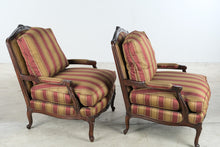 Load image into Gallery viewer, Pair of Hancock and Moore Mahogany Lounge Chairs with Striped Upholstery