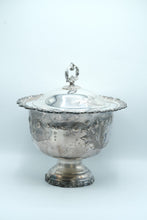 Load image into Gallery viewer, Antique Hand Chased Silver Plate Covered Punch Bowl Tureen with Ladle