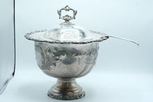 Load image into Gallery viewer, Antique Hand Chased Silver Plate Covered Punch Bowl Tureen with Ladle