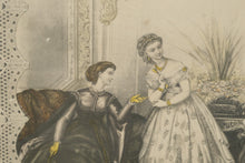 Load image into Gallery viewer, Hand-Colored Godey’s Fashion Print – H40447 (Victorian Ladies Scene #1)