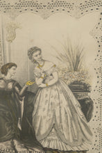 Load image into Gallery viewer, Hand-Colored Godey’s Fashion Print – H40447 (Victorian Ladies Scene #1)