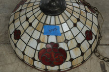 Load image into Gallery viewer, Vintage 1970s Tiffany Style Stained Glass Rose Swag Lamp 20 Inch Pendant Light