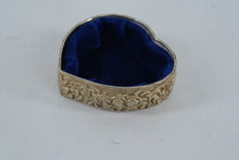 Load image into Gallery viewer, Vintage Silver-Plated Heart Shaped Jewelry Trinket Box with Blue Velvet Lining – Ornate Floral Design