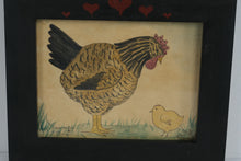 Load image into Gallery viewer, Gina Hosfeld 1983 Folk Art Hen Chick Painting Framed Country Farmhouse