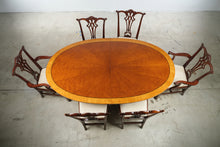 Load image into Gallery viewer, Henredon Regency Burl Wood Double Pedestal Dining Set with 6 Chairs and Two Leaves