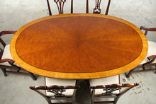 Load image into Gallery viewer, Henredon Regency Burl Wood Double Pedestal Dining Set with 6 Chairs and Two Leaves