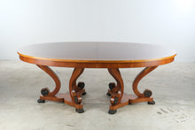 Load image into Gallery viewer, Henredon Regency Burl Wood Double Pedestal Dining Set with 6 Chairs and Two Leaves