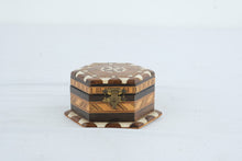 Load image into Gallery viewer, Vintage Hexagonal Wood Inlay Jewelry Trinket Box Mosaic Marquetry Hinged Keepsake