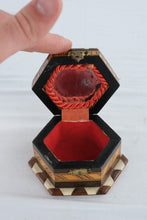 Load image into Gallery viewer, Vintage Hexagonal Wood Inlay Jewelry Trinket Box Mosaic Marquetry Hinged Keepsake