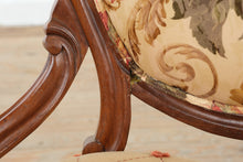 Load image into Gallery viewer, French Louis XV Style Upholstered Accent Chairs Pair Floral Back Tufted Seats