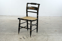 Load image into Gallery viewer, Vintage Authentic Hitchcock by Lacks Black Gold Stenciled Rush Seat Side Chair