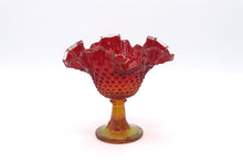 Load image into Gallery viewer, Vintage Amberina Hobnail Compote Pedestal Bowl Ruffled Glass Dish