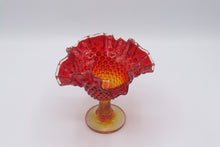 Load image into Gallery viewer, Vintage Amberina Hobnail Compote Pedestal Bowl Ruffled Glass Dish