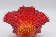 Load image into Gallery viewer, Vintage Amberina Hobnail Compote Pedestal Bowl Ruffled Glass Dish
