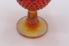 Load image into Gallery viewer, Vintage Amberina Hobnail Compote Pedestal Bowl Ruffled Glass Dish