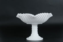 Load image into Gallery viewer, Milk Glass Square Pedestal Compote with Diamond Texture and Ruffled Rim