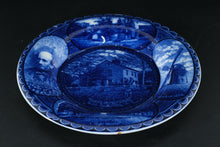 Load image into Gallery viewer, Rowland & Marsellus 10" Commemorative Plate – “Home Sweet Home” East Hampton NY Landmarks – Deep Cobalt Blue Staffordshire Souvenir