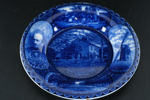 Load image into Gallery viewer, Rowland & Marsellus 10" Commemorative Plate – “Home Sweet Home” East Hampton NY Landmarks – Deep Cobalt Blue Staffordshire Souvenir