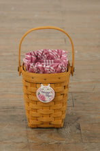 Load image into Gallery viewer, Longaberger 1995 Horizon of Hope Basket w/ Pink Stripe Liner, Protector & Ceramic Tie-On – Handwoven USA (4")