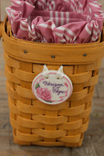 Load image into Gallery viewer, Longaberger 1995 Horizon of Hope Basket w/ Pink Stripe Liner, Protector & Ceramic Tie-On – Handwoven USA (4")