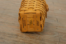 Load image into Gallery viewer, Longaberger 1995 Horizon of Hope Basket w/ Pink Stripe Liner, Protector & Ceramic Tie-On – Handwoven USA (4")