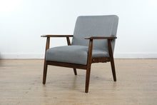 Load image into Gallery viewer, Hudson Mid-Century Modern Accent Chair with Solid Wood Arms & Gray Upholstery