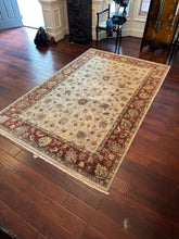 Load image into Gallery viewer, Pakistani Hand-Knotted Wool Area Rug in Ivory Field with Rust Floral Border
