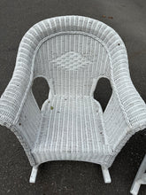 Load image into Gallery viewer, Pair of White Wicker Rocking Chairs – 30" W x 35" D x 35" H (16" Seat Height)