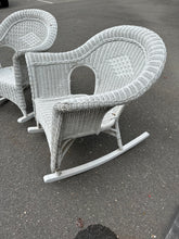 Load image into Gallery viewer, Pair of White Wicker Rocking Chairs – 30" W x 35" D x 35" H (16" Seat Height)