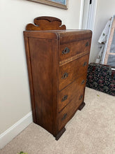 Load image into Gallery viewer, Art Deco Burlwood Chest of Drawers with Sculpted Crest