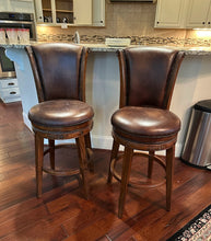 Load image into Gallery viewer, Pair of Warrin Brown Swivel Counter Height Stools with Nailhead Detail
