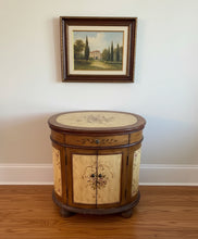 Load image into Gallery viewer, Hand-Painted Oval Cabinet Nightstand with Floral Motif
