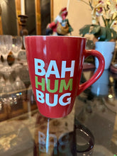Load image into Gallery viewer, Pier 1 “Bah Humbug” Christmas Mug Red Holiday Coffee Cup 6” Tall Festive Grinchy Style