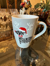 Load image into Gallery viewer, Pier 1 “Have a Holly Jolly Christmas” Reindeer Mug Gray Holiday Coffee Cup 6” Tall