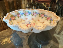 Load image into Gallery viewer, Antique Milk Glass Beaded Edge Trinket Dish | Hand-Painted Floral & Gold Gilt | Victorian Style Bowl