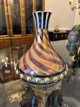 Load image into Gallery viewer, MacKenzie-Childs Tango Art Glass Wine Decanter – Hand-Painted Swirl Design, 10.5" Tall