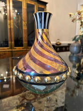 Load image into Gallery viewer, MacKenzie-Childs Tango Art Glass Wine Decanter – Hand-Painted Swirl Design, 10.5" Tall